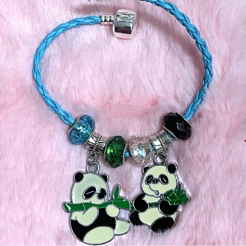 Panda Charm Bracelet with Blue Braided Band